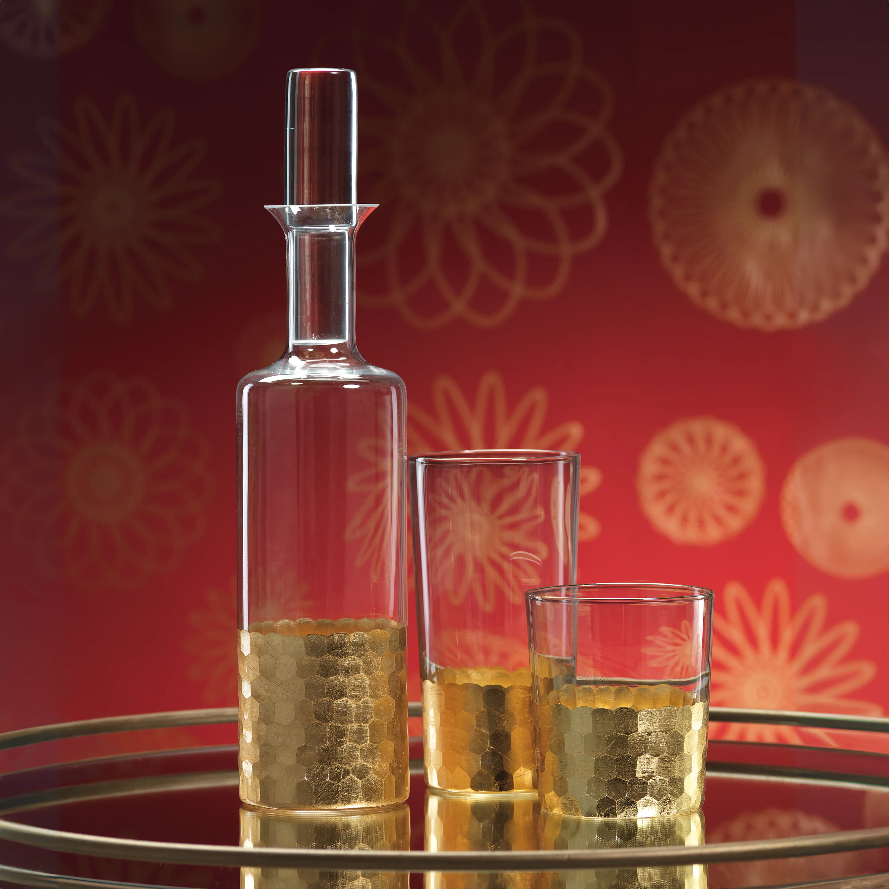 Fez Cut Glass Highball Glasses with Gold Leaf (Set of 4) - Image 4
