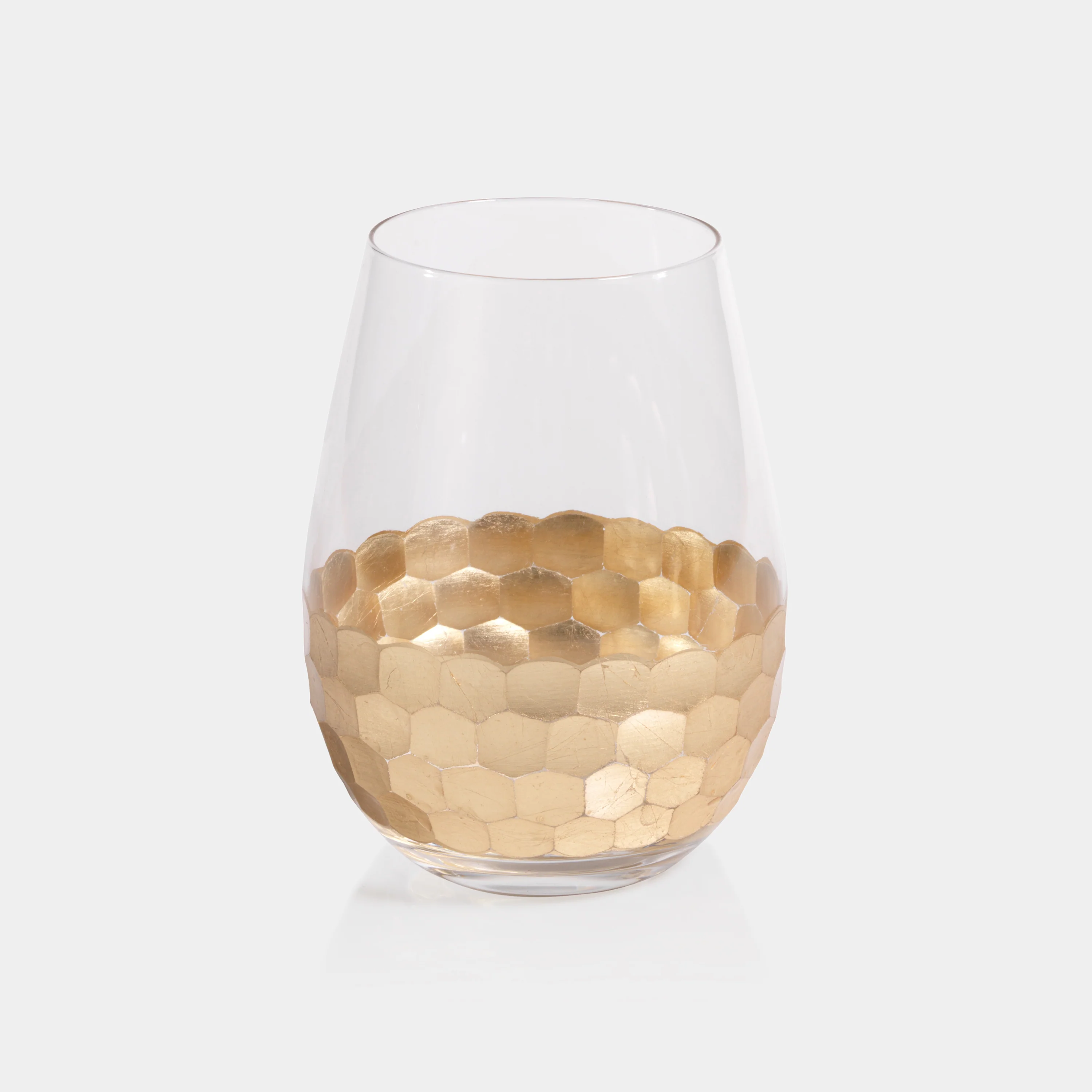 Fez Cut Stemless Wine Glasses with Gold Leaf (Set of 6) - Image 5